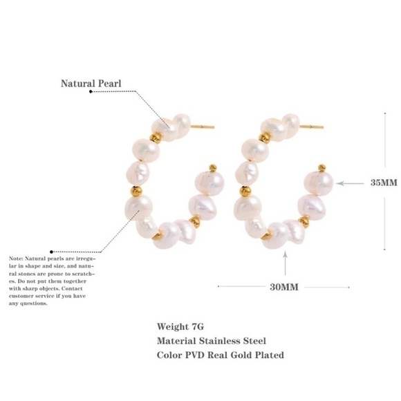 18K Gold Plated Pearls Beads Hoop Earrings - Picture 4 of 7